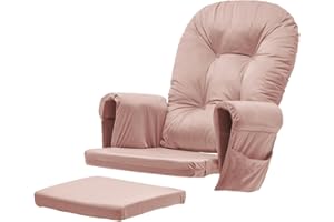 SyyBhb Glider Rocker Replacement Cushions with Storage Pocket, 5PCS, Soft Velvet Thickened, Washable Nonslip, Universal for Use in Glider Rocking Chair, Pink