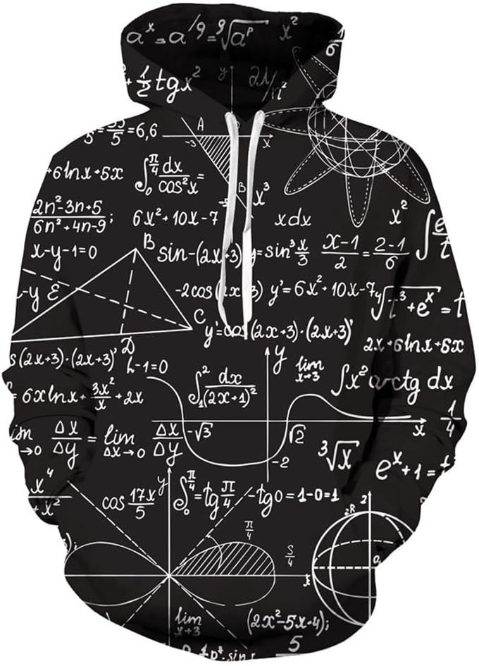 Hipster Hoodie Unisex Math Science Pullover Funny Pattern Hooded Sweatshirts Pockets for Teens