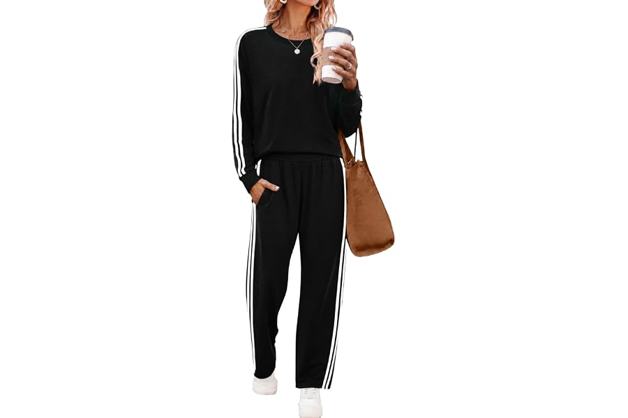 Sampeel 2 Piece Outfits for Women Color Block Set Cozy Sweatsuits Sets