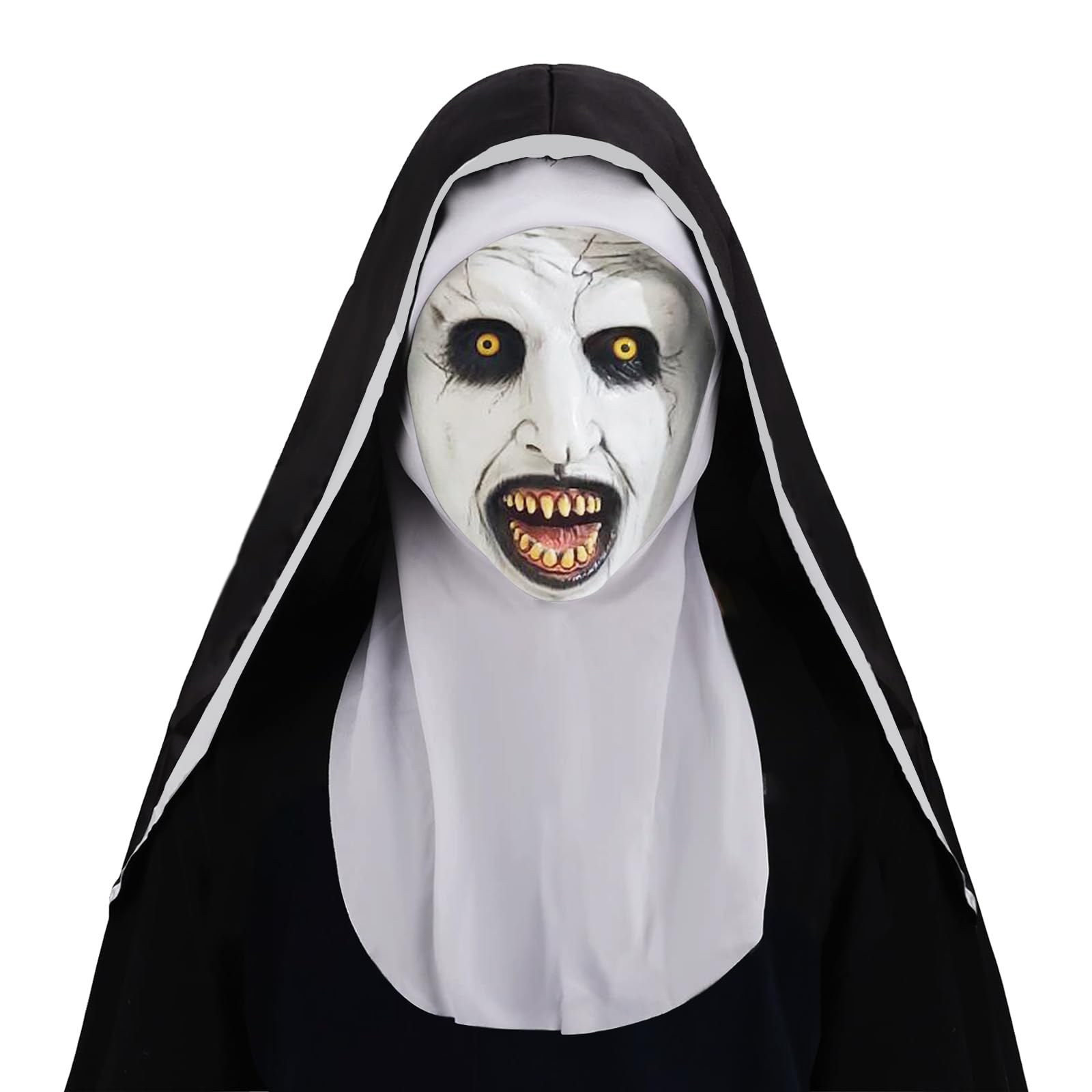 IFQKNUYL Scary Halloween Mask The Nun, Creepy Latex Mask Horror Full Head Mask with Headscarf, Nun Scary Latex Mask for Halloween Carnival Party for Adult (Stil B)
