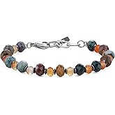 COAI Men's Beaded Bracelet, Natural Healing Crystal Bracelet with Hematite, Indian Agate & Orange Agate