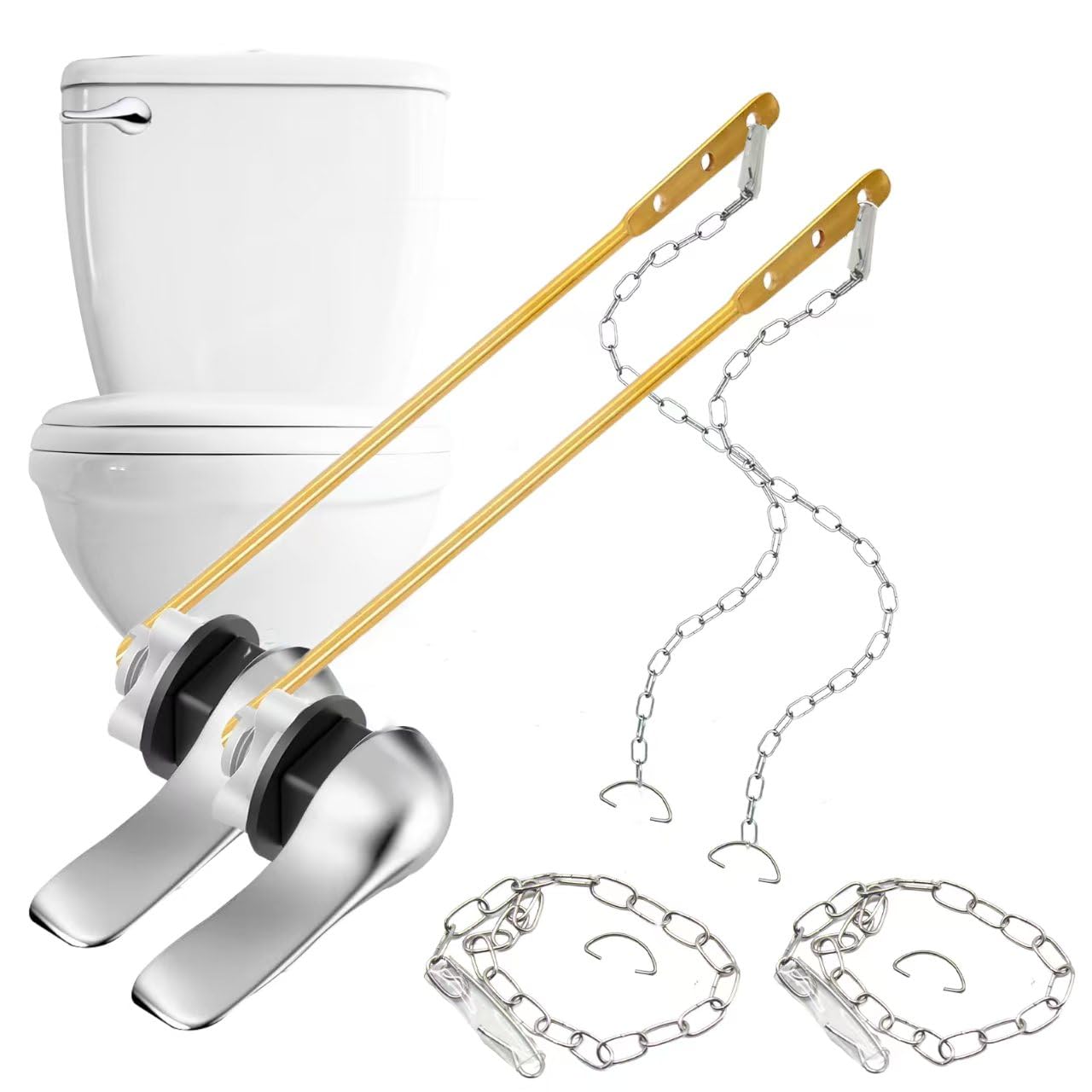 Photo 1 of HOPKASE 2PCS Toilet Handle Replacement Kit, Front Universal Toilet Bowl Replacement Kit, Chrome Toilet Tank Trip Lever with Stainless Steel Rod