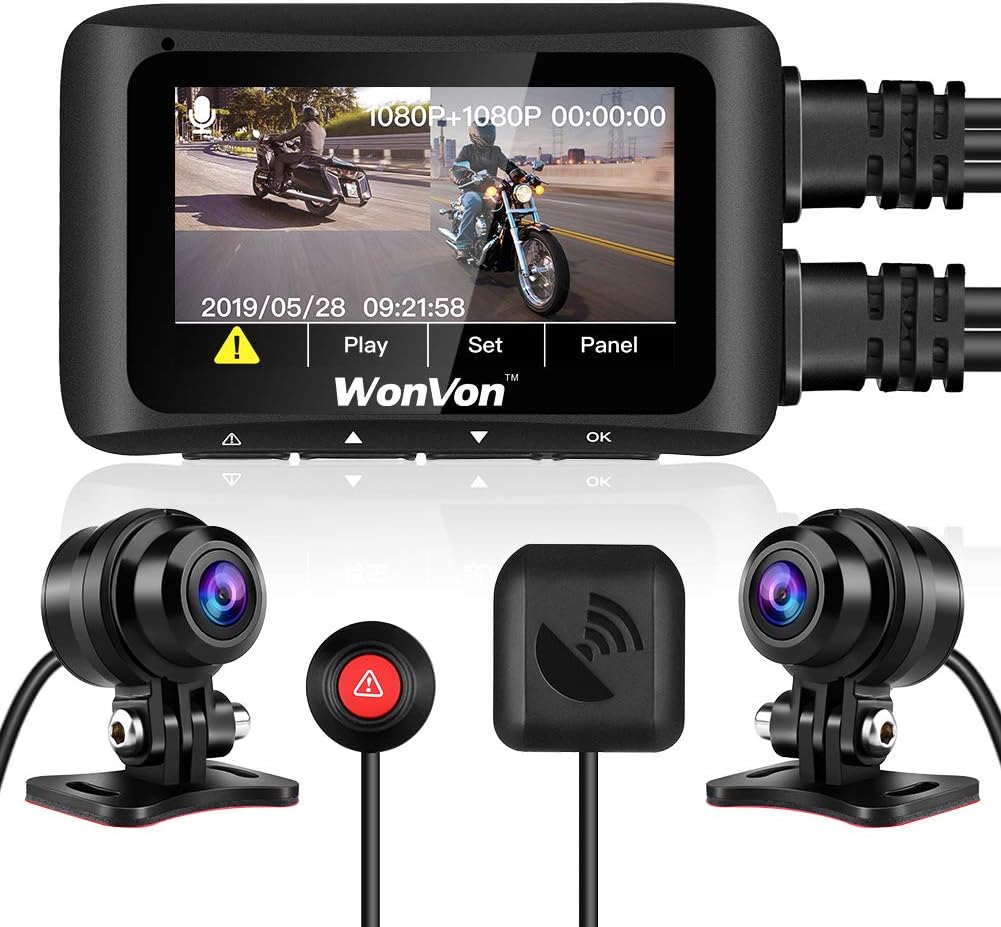 WonVon MT1 Motorcycle Dash Cam 1080P 2.7&rdquo; LCD Motorcycle Recording Camera Dual Lens Front and Rear Camera Built-in WiFi, with GPS module, Night Vision, G-Sensor, Loop Recording,Support 256GB max (MT1)