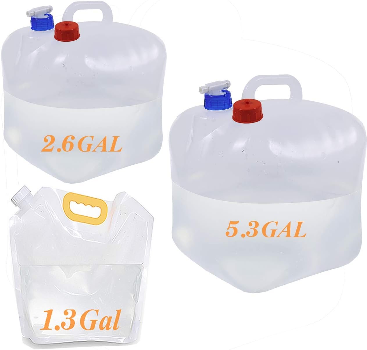 HUILE Collapsible Water Container with Spigot,1X5.3Gal+1X2.6Gal+1X1.3Gal,Camping Water Storage carrier Jug Water tank for Outdoors Hiking Hurricane Emergency,Fold-able Portable Canteen: Home Improvement