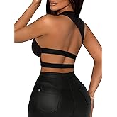 Floerns Women's Cut Out Backless Crop Tank Top Sleeveless Crew Neck Ribbed Tops