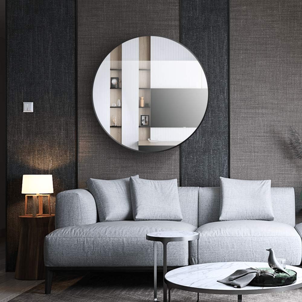 Flyoung Round Mirror Black, 24 inch Circle Mirror for Wall, Metal Frame Modern Mirror for Bathroom, Dining Room, Bedroom: Kitchen & Dining
