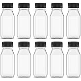 Hulless 10 Pcs 6 Ounce Plastic Juice Bottle Drink Containers Juicing Bottles with Black Lids, Suitable for Juice, Smoothies, Milk and Homemade Beverages
