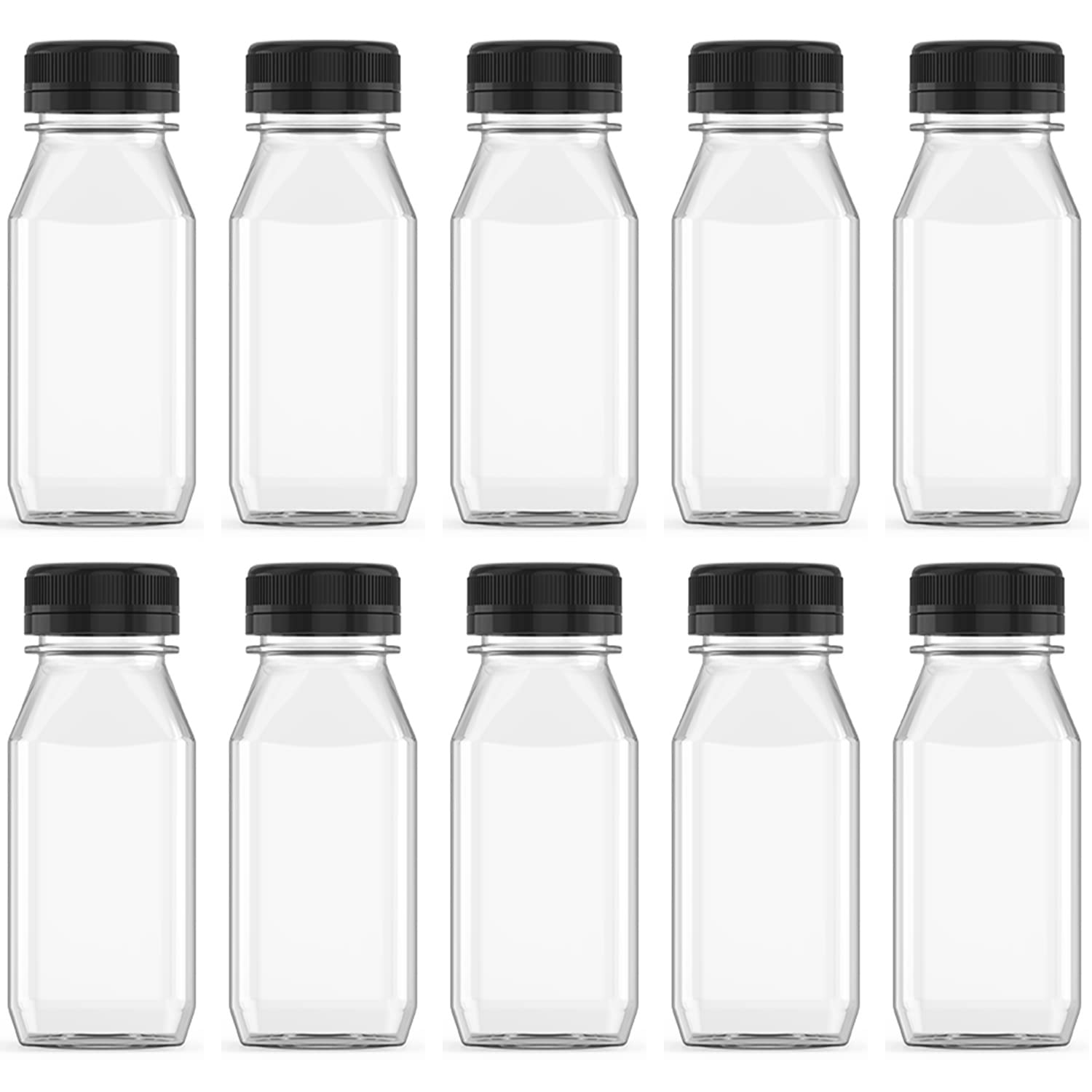 Photo 1 of Hulless 10 Pcs 6 Ounce Plastic Juice Bottle Drink Containers Juicing Bottles with Black Lids, Suitable for Juice, Smoothies, Milk and Homemade Beverages