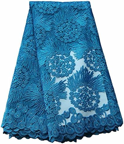 pqdaysun African Lace Fabric Nigerian French Lace Net Fabric Embroidered Fabric for Wedding Party F50614 (Sky Blue)