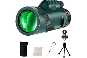 80x100 Monocular Telescope, High Power HD BAK4 Optics | for Smartphone, Tripod, Bird Watching, Hiking, Stargazing, Green Dura