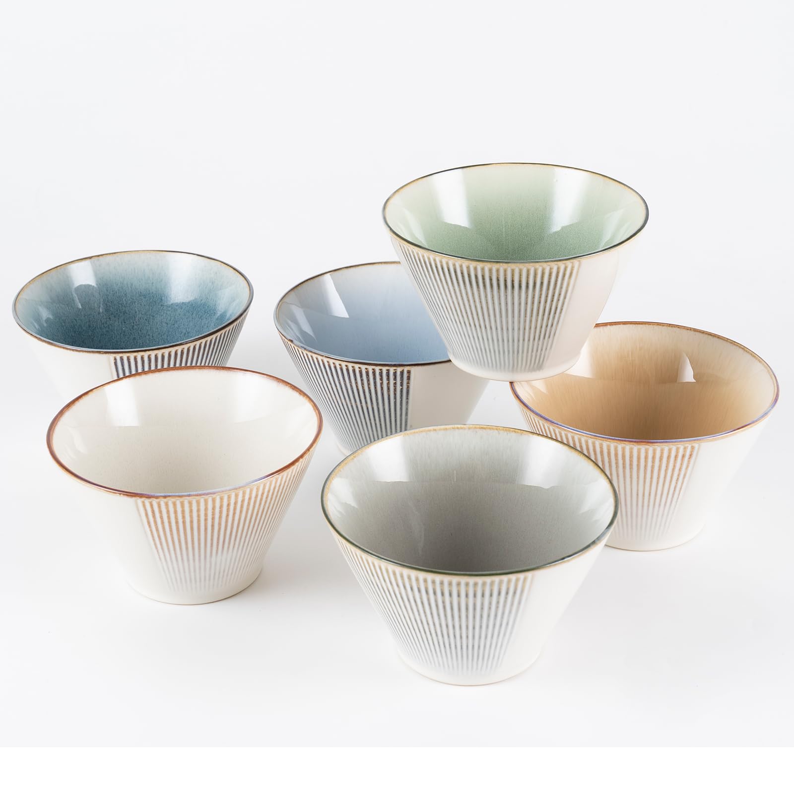 WHITEPEONY Ceramic Bowls For Kitchen, 26oz - Bowl Set of 6 - For Cereal, Salad, Pasta, Soup, Ramen, Serving etc - Dishwasher, Microwave, and Oven Safe - For Breakfast, Lunch and Dinner (Embossment)