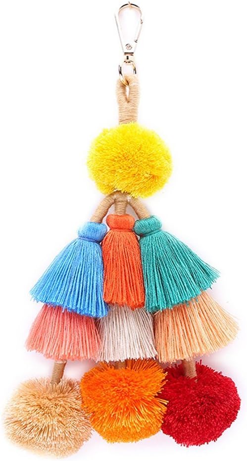 Tassel Pom Pom Key Chain Colorful Boho Charm Key Ring, Fashion Accessories for Women