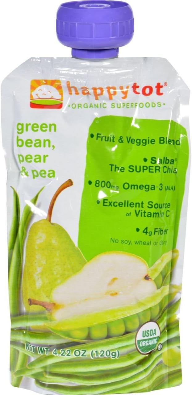 Happybaby Happy Tots - Green Beans Pears and Peas Organic Baby Super Food for Kids - 4.22 Oz pouch
