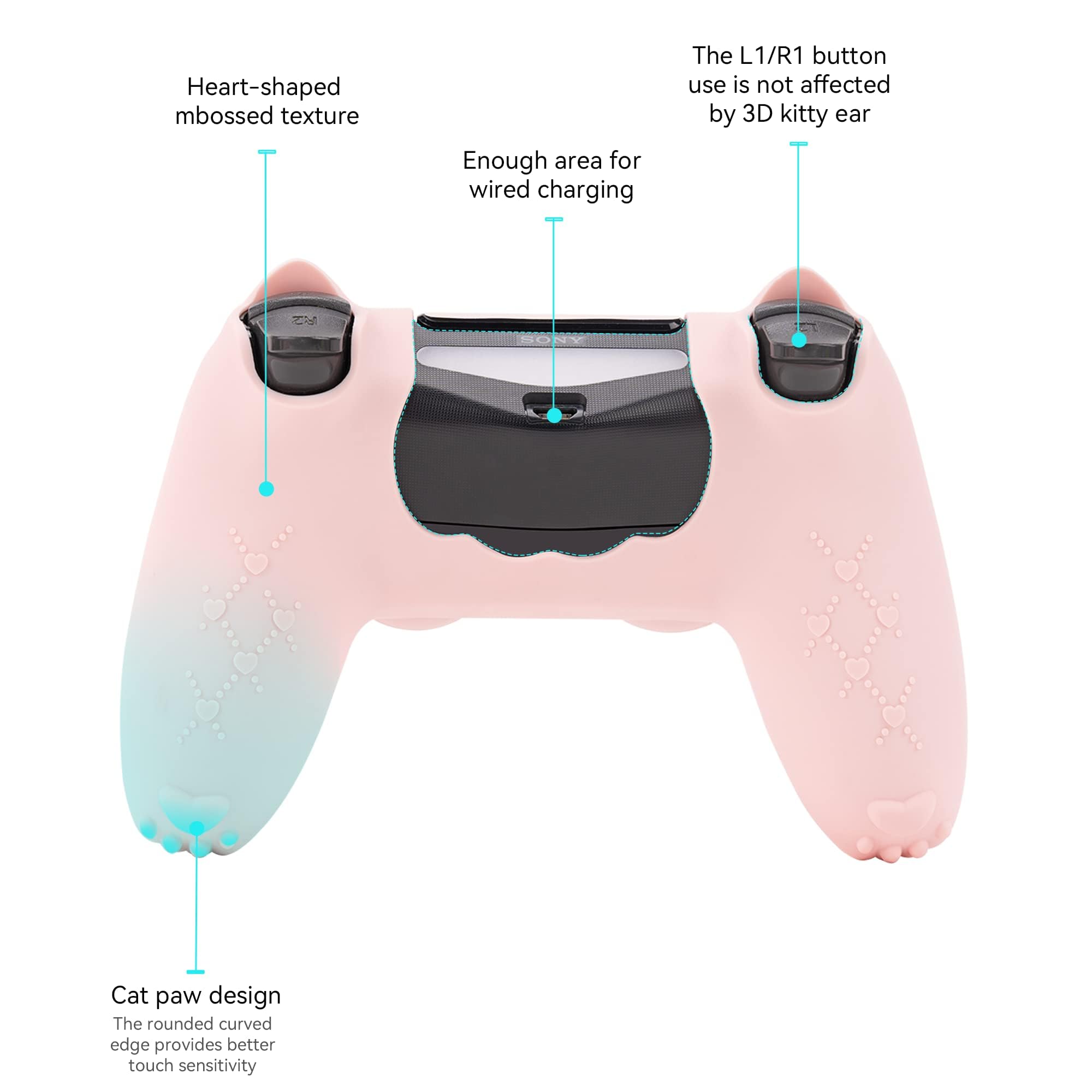 GeekShare Cat Paw PS4 Controller Skin Anti-Slip Silicone Skin Protective Cover Case for PS4 Wireless Controller -- Pink