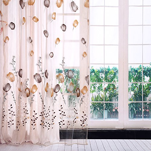 Zerodis 100x200 cm Colorful Tulips Printing Window Curtains Sheer Drape Tulle Draperies for Balcony Living Room Bedroom Kitchen Decorations(Orange)