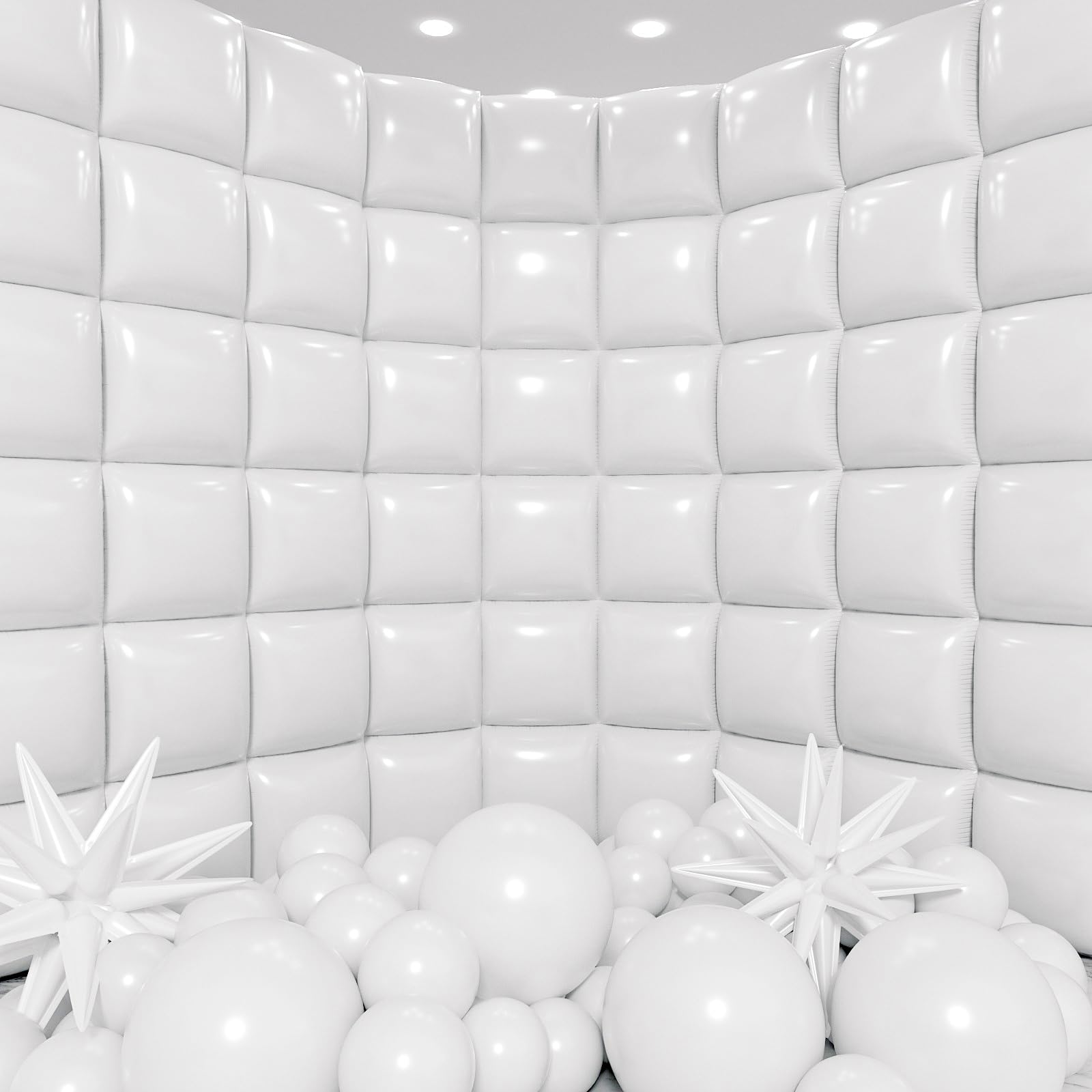 Photo 1 of HKYOOD 50pcs White Square Foil Balloons Wall Backdrop with 79pcs White Balloon Garland Arch Kit, Double Sided Balloon Tunnel for Birthday Anniversary Wedding Engagement Baby Shower Prom Decorations
