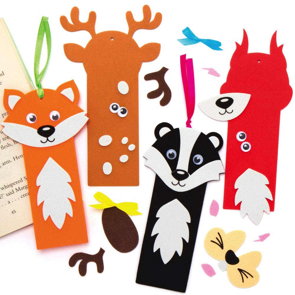 Baker Ross AX207 Woodland Animal Bookmark Kits - Pack of 8, Make Your Own Book Mark for Creative Arts and Crafts Projects, and Learning to Read,Red