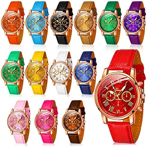 28-Piece Unisex Quartz Watch Set with Roman Numerals, PU Leather Bands Amazon.com: TANEMUDO 28 Pcs Assorted Platinum Watch Sets for  main image 3