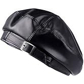 Women Buckle Spring Fall Winter Faux Leather Beret Classic British Style Hat