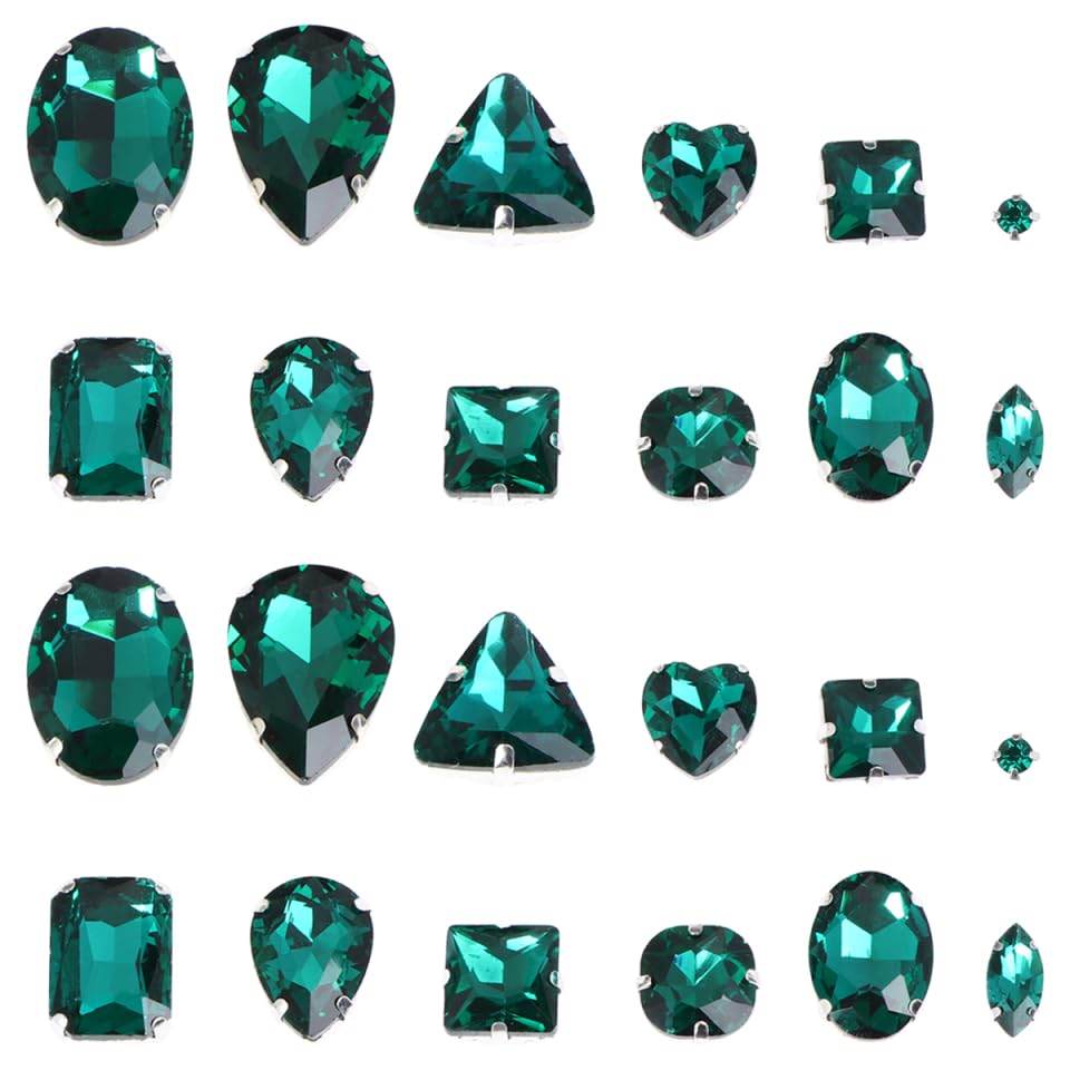 CORHAD 50Pcs Dark Green Sew on Rhinestones with Silver Flat Base Mixed Teardrop Claw Crystal for Garment DIY Sewing Glass Costume Rhinestones Accessories