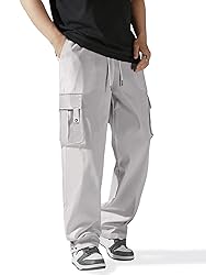 PLEPAN Mens Cargo Pants Drawstring Elastic Waist