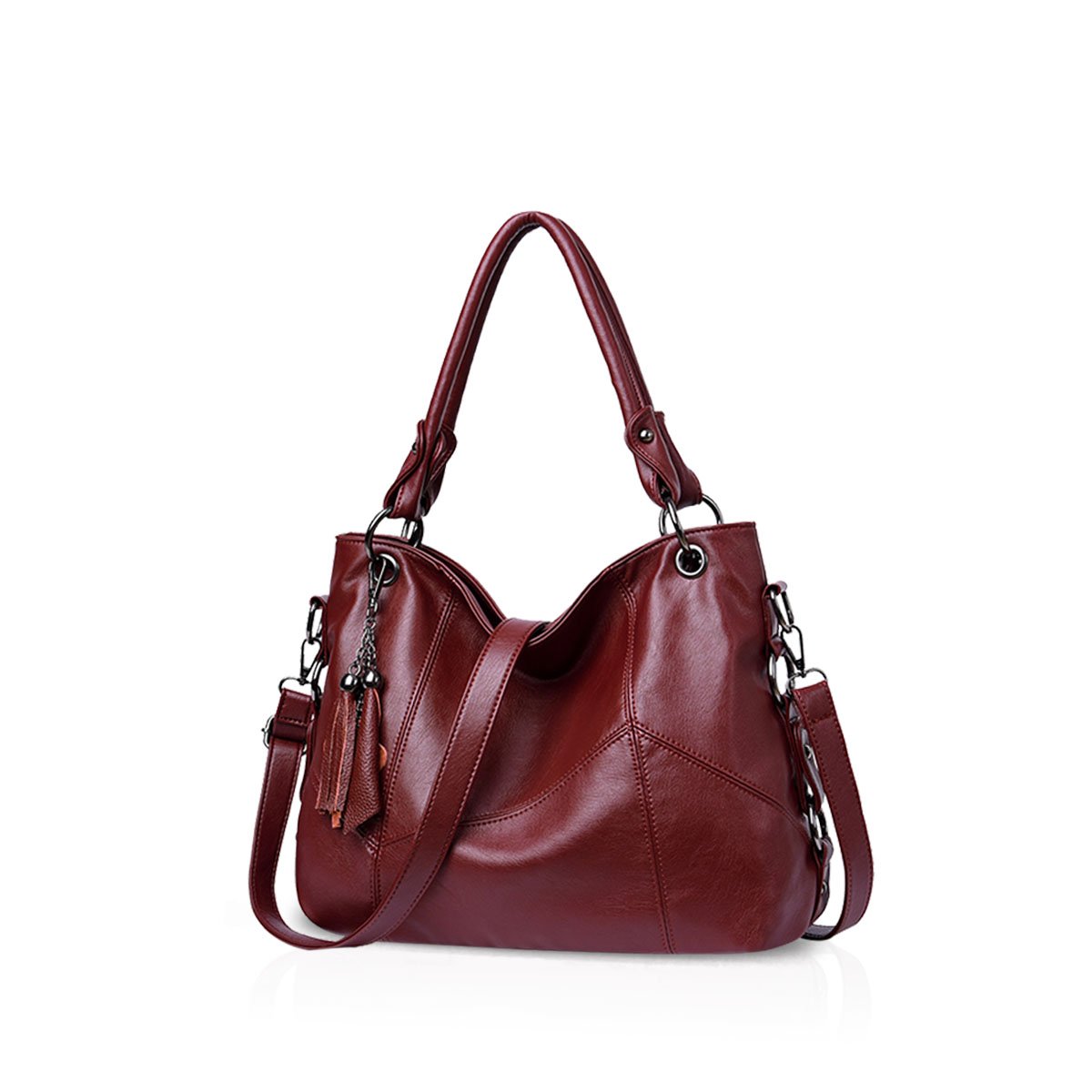 NICOLE & DORIS Fashion Woman Shoulder Bag Ladies Tote Shopper Bags Large Handabg Soft PU Leather Crossbody Bag Wine red