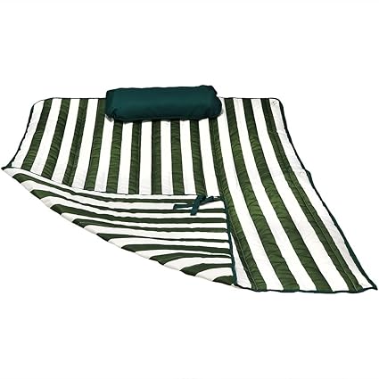 Sunnydaze Weather-Resistant Outdoor Polyester Quilted Hammock Pad and Pillow Only Set, Green/White Stripe
