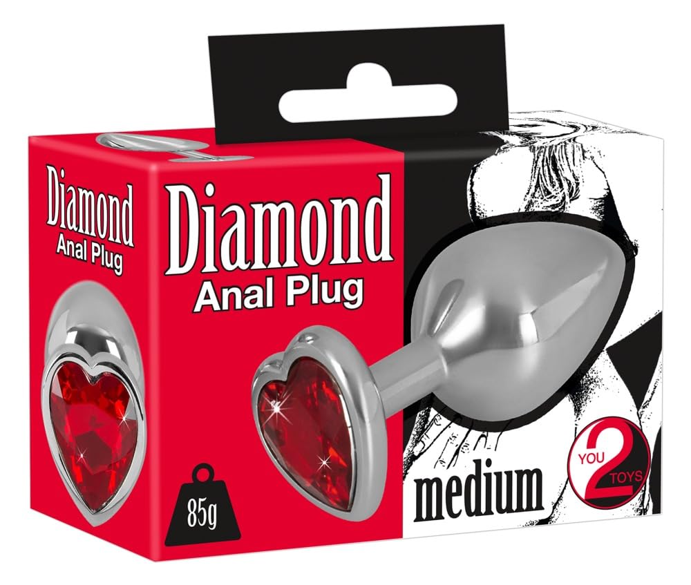 You2Toys Diamond Butt Plug Medium Silver/Red 8.2 cm