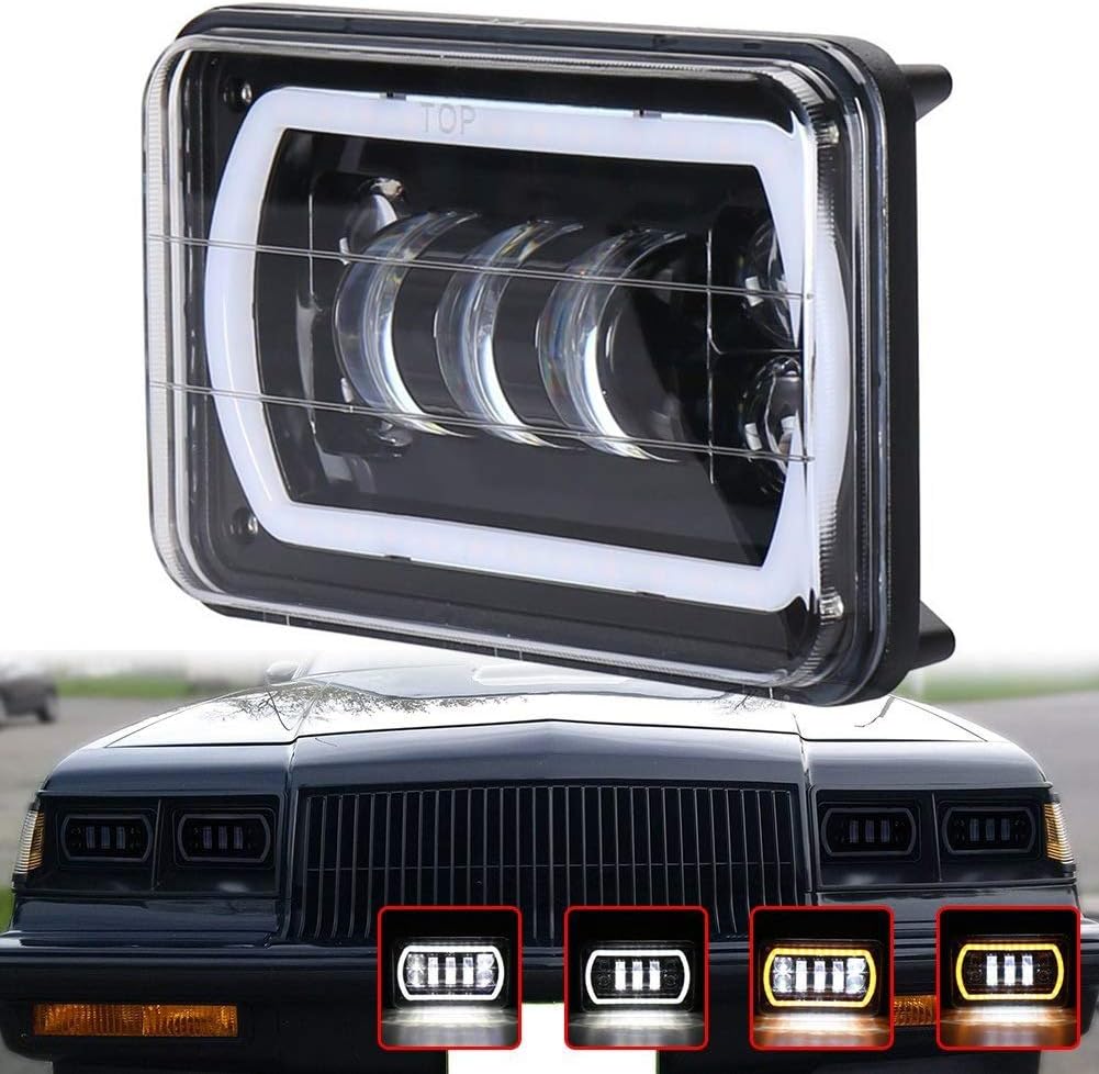 Dibiao 1PC 4x6 inch LED Off-Road Headlights with White/Amber Halo Seal Beam White DRL 6000K Headlamp
