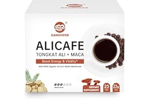 GANOHERB Maca Energy Coffee for Men, Women Herbal Coffee with Tongkat Ali, Maca Root, Reishi Mushroom Extract for Energy & Focus - 1 box (25 Packets)