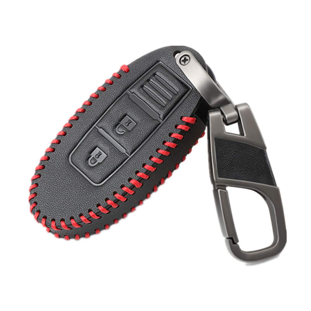 Happyit Leather Car Key Cover Case keychain for Nissan Tidda Livida X-Trail Qashqai March Juke Pathfinder Note GTR Kicks Murano Teana 3 Buttons (A)