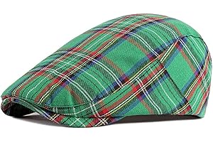 Gudessly Mens Adjustable Colorful Striped Plaid Ivy Newsboy Cabbie Gatsby Golf Cap Flat Cotton Hat Thin Cap