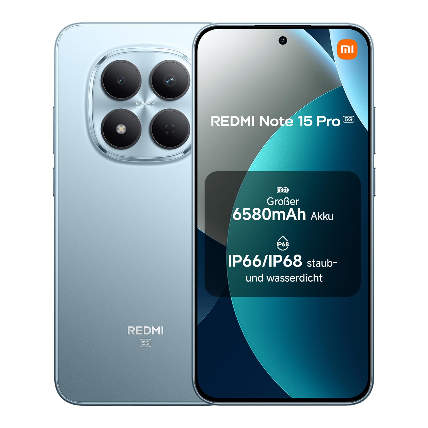 XIAOMI Redmi Note 15 Pro 5G Smartphone (8+512 GB) – 6580-mAh-Akku, IP66/IP68 Staub- und Wasserschutz, Neue 200-MP-Kamera, 6,83" AMOLED-Display, Gletscherblau, 2 Jahre Garantie
