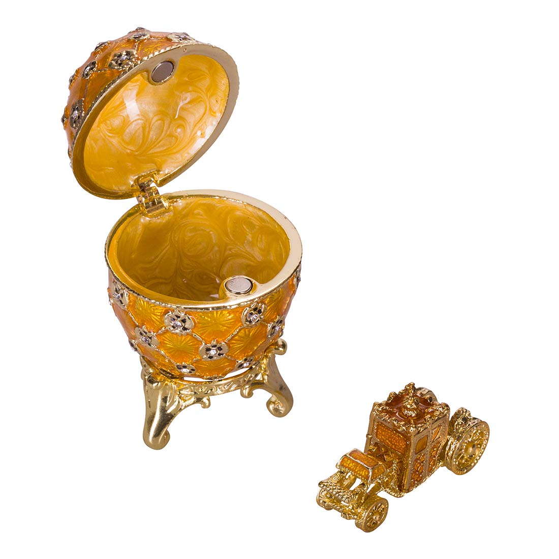 danila-souvenirs Glamorous Style Imperial Coronation Easter Egg Trinket Jewel Box with carriage 6,5 cm yellow