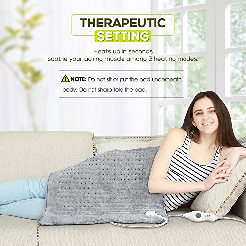 XXXL Heating Pad Large Electric, 23" x 24" King Size Fast Heating Technology for Cramp, Neck and Shoulders, Back, Abdomen, Legs, Auto Shut Off, Safe for Pets, Moist/Dry, Machine Washable - Gray