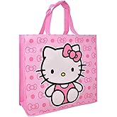 Hello Kitty Large Shopping Tote Bag, Pink with Bow Pattern, Reusable