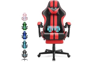 Ferghana Gaming Chairs Red with Footrest,Ergonomic Racing Style PC Game Computer Chair with Headrest Lumbar Support Adjustable Recliner PU Leather Video Computer Chair(Red)
