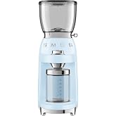 SMEG CGF11 Retro-Style Coffee Grinder &ndash; Burr Mill with 30 Grind Settings, Stainless Steel Conical Burrs, Removable Hopper &ndash; Precision Countertop Grinder for Espresso, Drip, French Press-Pastel Blue