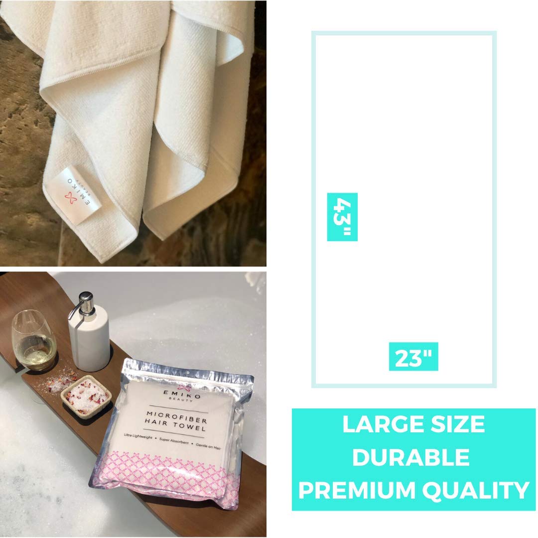 EMIKO Large Microfiber Hair Towel for Women - Quick Anti-Frizz Hair Drying - Soft & Super Absorbent - Ideal for All Hair Types - (43 x 23 Inches) : Beauty