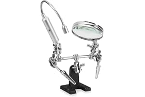 RamPro - Helping Hand Magnifier Glass Stand with Flexible Neck LED Flashlight & Alligator Clips - 3X Magnifying Lens, Perfect for Soldering, Crafting & Inspecting Micro Objects
