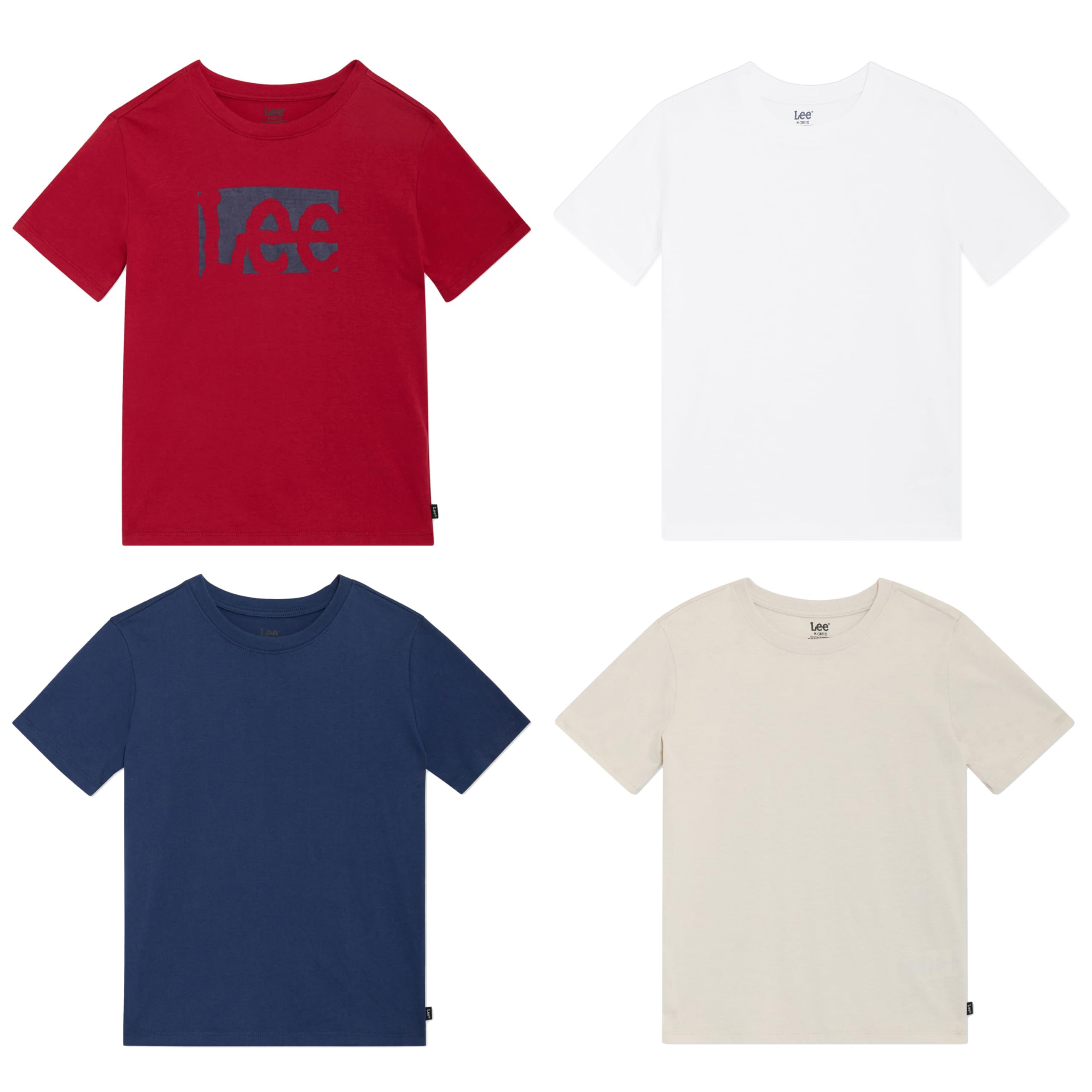 Lee Boys’ 4 Pack Variety Super Soft Stretchable Tee Short Sleeve T-Shirt, Red Collection Set, X-Small