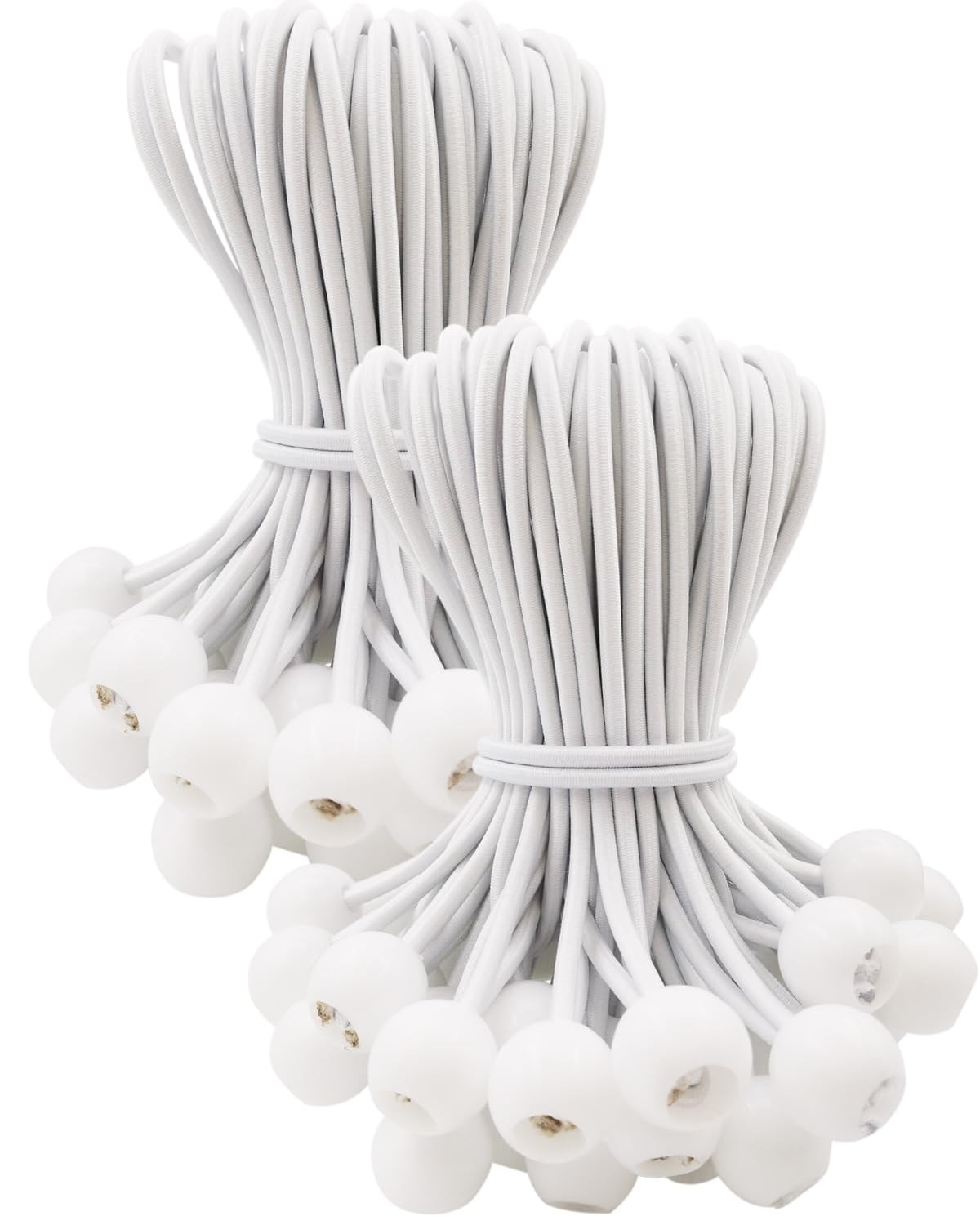 Tarpaulin Bungee Balls 6 Inch - 100 Pcs Bungee Cord with Balls Waterproof, Small Bungee Cords Heavy Duty, Short Elastic Flag Bungees, Tie-Down, Adjustable Bungee Straps (White)