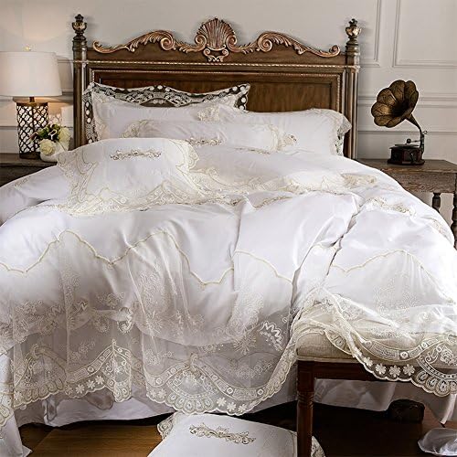 Princess style cotton four set of duvet cover satin 100% cotton european style white lace-A 150x200cm(59x79inch)