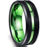 NUNCAD 8mm Men's Tungsten Rings Multi-Color/Green/Purple Plated Grooved Black Matte Finish Beveled Edges Size 4 to 16
