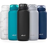Ello Cooper 32oz Stainless Steel Water Bottle with Straw and Carry Handle, Double Walled and Vacuum Insulated Metal, Leak Proof Locking Lid with Soft Silicone Spout, Reusable, BPA Free, Black