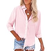 Womens Button Down Shirts Cotton Dress Shirts Oxford Shirts Long Sleeve Work Blouses Collared Tops Tunics with Pocket