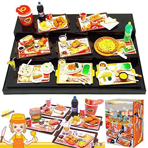 ORCARA Miniature Dollhouse Fast Food American Restauant Doll Accessorie Set of 8