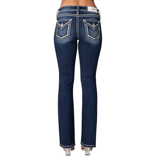 Miss Me Women's Mid-Rise Silver Cross Stitch Flare Jeans