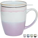 Bosmarlin Ceramic Tea Cup with Infuser and Lid, 16 Oz, 4 Colors to Choose, Dishwasher and Microwave Safe, Steeping Tea Mug with Strainer, Reactive Glaze, (Purple)