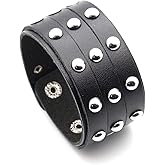 Xusamss Punk Rock Three Row Rivet Wristband Wide Leather Cuff Bracelet